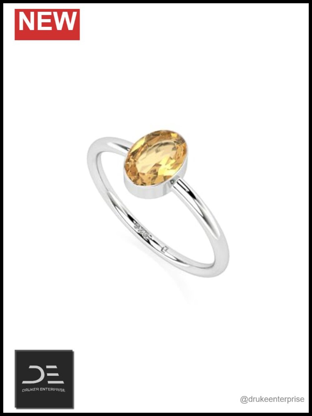 Citrine Stackable Ring in Sterling Silver Solitaire Birthstone Jewelry Gift for